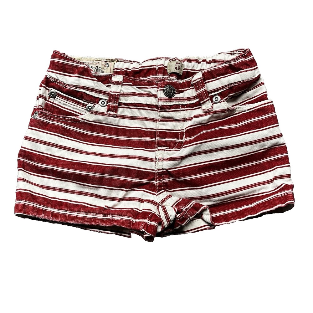 Polo Ralph Lauren Denim Shorts Girls 5 Red White Striped Designer Preppy